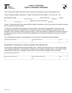 Oregon Adopt-A-Highway Liability Release