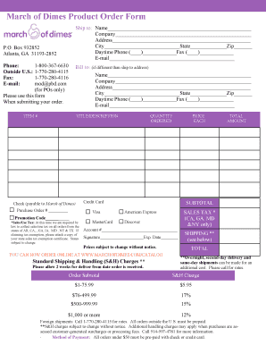 March of Dimes Product Order Form