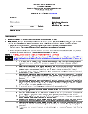 Podiatrist License Renewal Application