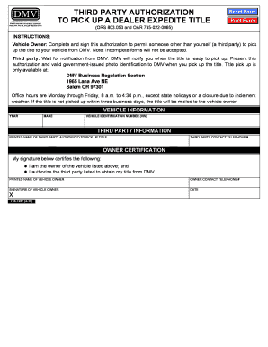 Third Party Authorization to Pick Up Dealer Expedite Title