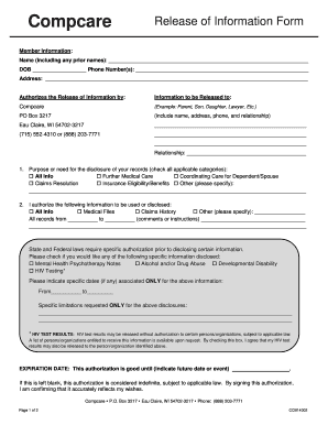 Compcare Release of Information Form