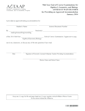 Arkansas Affidavit Waiver Form for Testing Accommodation