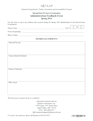 Arkansas End-of-Course Examination Feedback Form