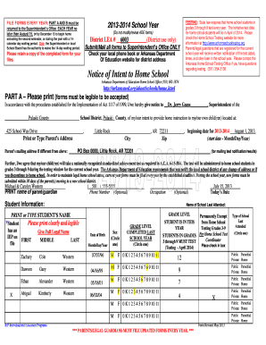 Arkansas Notice of Intent to Home School