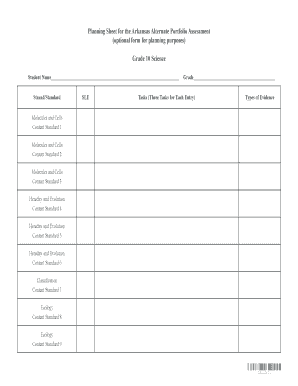 Arkansas Alternate Portfolio Assessment Planning Sheet