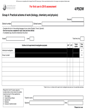 International Baccalaureate Practical Scheme of Work Form