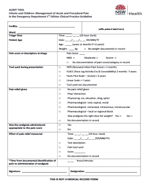 Audit Tool for Pediatric Pain Management in Emergency