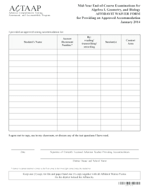 Arkansas Affidavit Waiver Form for Testing Accommodations
