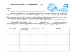 Surfrider Foundation Participatory Waiver & Image Release Form