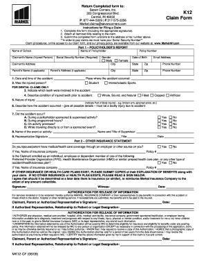 Markel Insurance Claim Form