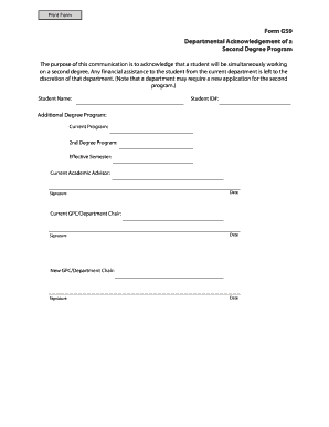 Second Degree Program Acknowledgement Form