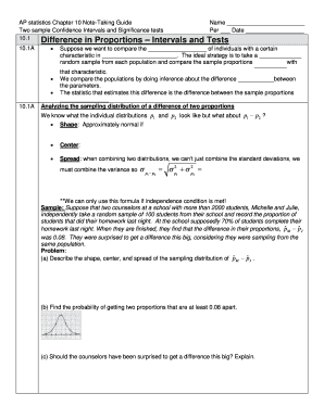 AP Statistics Chapter 10 Note-Taking Guide