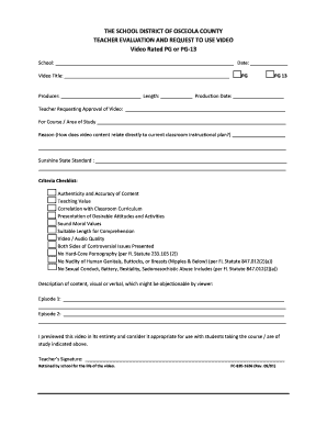 Teacher Video Evaluation and Approval Form