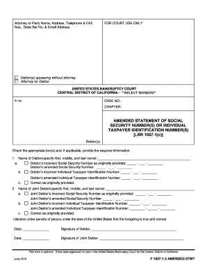 Amended Statement of Social Security Number