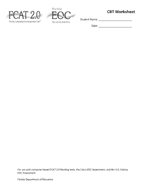 CBT Worksheet for Florida EOC Assessments