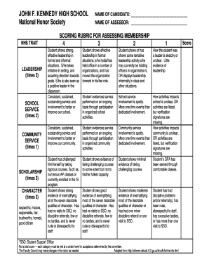 National Honor Society Membership Assessment Form