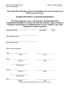 John F. Kennedy High School Student Parent Handbook
