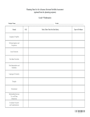 Arkansas Alternate Portfolio Assessment Planning Sheet
