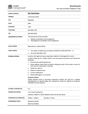 Geriatrician Service Referral Form