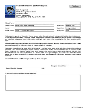 Student Permission Slip to Participate