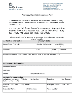 Pharmacy Claim Reimbursement Form