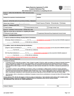 Academic Retirement Plan Salary Reduction Agreement