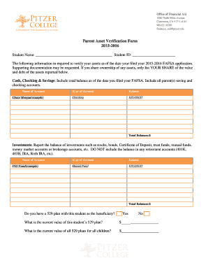 Parent Asset Verification Form
