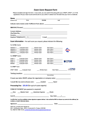 Exam Score Request Form