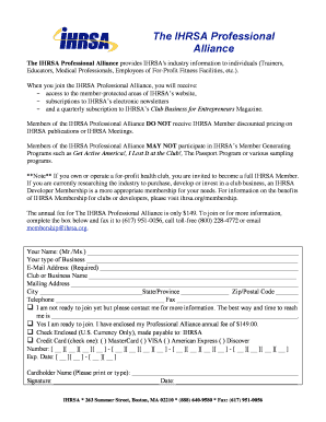 IHRSA Professional Alliance Membership Application