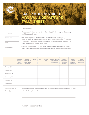 Safe Routes to School Tally Sheet