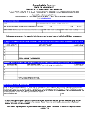 New Mexico Transportation Benefits Claim Form