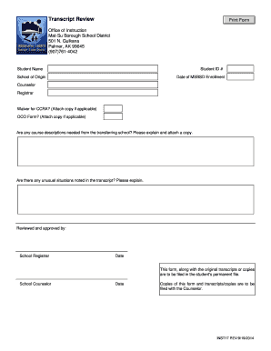Student Transcript Review Form