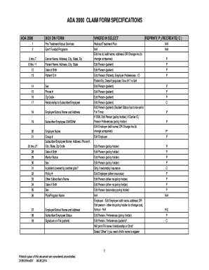 ADA 2000 Dental Claim Form