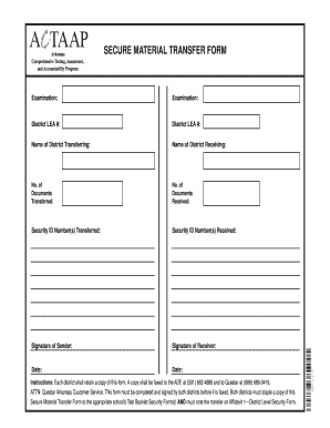 Arkansas Secure Material Transfer Form