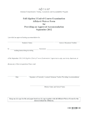 Arkansas Algebra I Accommodation Waiver Form