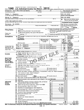 Form 1040 US Individual Income Tax Return 2015