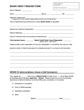 Board Credit Request Form