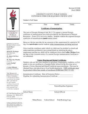 Georgia Immunization Certificate Extension Form
