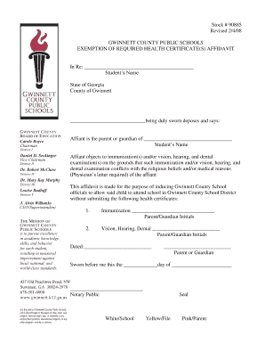 Georgia Exemption of Required Health Certificate Affidavit