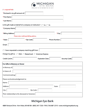 Michigan Eye-Bank Gift Donation Form