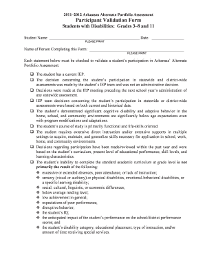 Arkansas Alternate Portfolio Assessment Validation Form