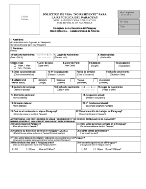 Solicitud de Visa No Residente para la República del Paraguay