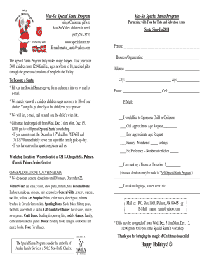 Special Santa Program Sign-Up Form