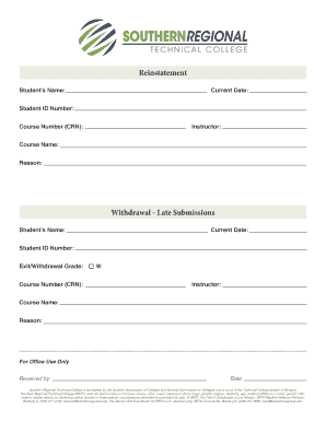 Student Reinstatement and Withdrawal Forms