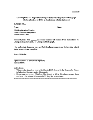 Covering Letter for Subscriber Signature/Photograph Change