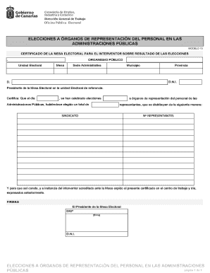 CERTIFICADO DE LA MESA ELECTORAL PARA EL INTERVENTOR SOBRE RESULTADO DE LAS ELECCIONES
