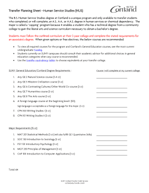 Transfer Planning Sheet – Human Service Studies