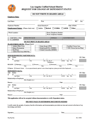 Request for Change of Dependent Status