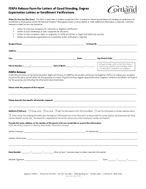 FERPA Release Form for Letters of Good Standing