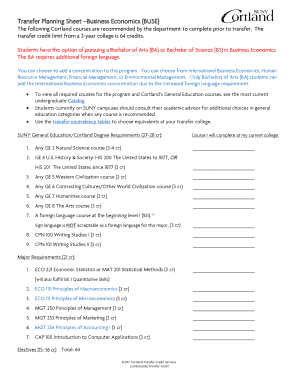 Transfer Planning Sheet – Business Economics